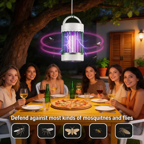Rechargeable Indoor Outdoor Mosquito Zapper With USB Power Portable UV Insect Trap 4000V Grid Killer in use on patio