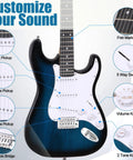 39 Inch Full Size Electric Guitar Starter Pack With Amp Nylon Carrying Case and Accessory Kit Blue for Beginners Ready To Jam Out
