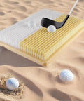 Dual Sand Trap Golf Practice Mat Nails Realistic Bunker Shots With Shallow And Deep Sand Simulations showing mat, club, and balls