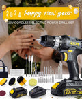 20V Cordless Drill Kit All In One With 2x 2.0Ah Batteries And Charger Half Inch Metal Keyless Chuck 25 Plus 1 Torque Settings Variable Speed Includes 37 Piece Drill Bit Set And Cleaning Brush With Carrying Bag displayed in festive setting