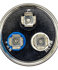 Top view of Dual Run HVAC Capacitor 45 Plus 5 MFD 370 440V Kit terminals marked FAN, C, and HERM for condenser and fan replacement.