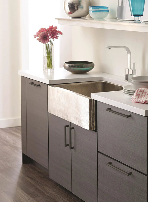 Modern kitchen with Matte Black Revolve Cabinet Pull 5-1/16 Inch Center To Center For Modern Cabinets And Drawers on gray cabinets