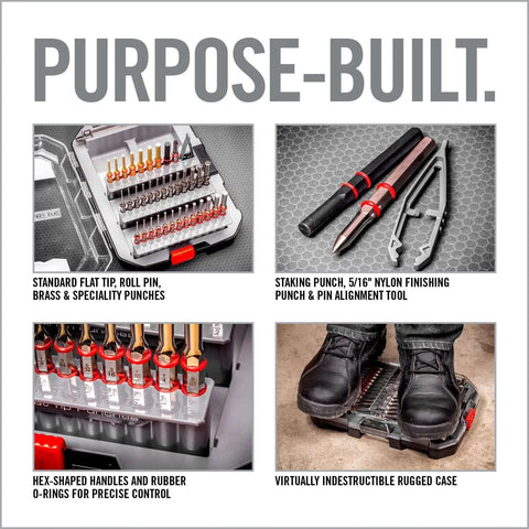 Pro Grade Gunsmithing Punch Set Kit With Roll Pin And Flat Tip Punches For Firearms Disassembly, Brass Punches Included, 37 Piece Armorers Tool Kit