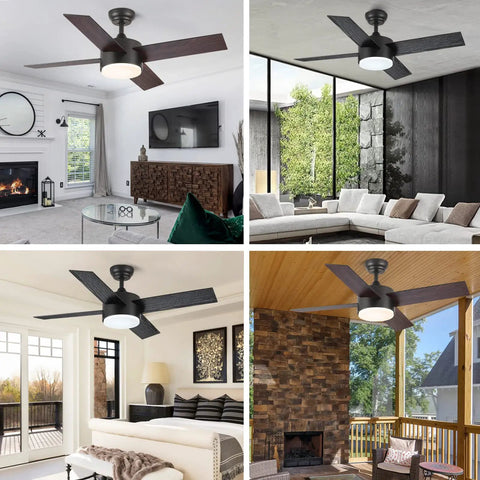 Dope 52 Inch Ceiling Fan With Reversible DC Motor And Dual Remote Control Black And Brown Double Sided Blades in room settings