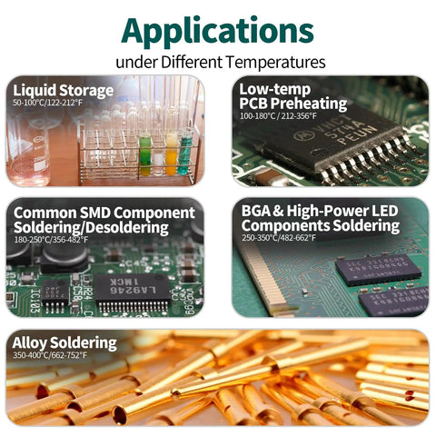 Applications of Mini Soldering Hot Plate for SMD Rework with temperature ranges for different soldering tasks