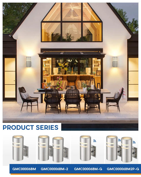 Dope 2 Pack Outdoor Wall Light Cylinder Up Down Sconce With Stainless Steel Tube And Brushed Nickel Finish illuminating patio.