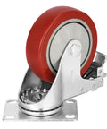 4 Inch Heavy Duty Casters With Dual Locking Swivel Wheels And Non Marking Polyurethane Tires For Shock Absorbing Glide, red tire