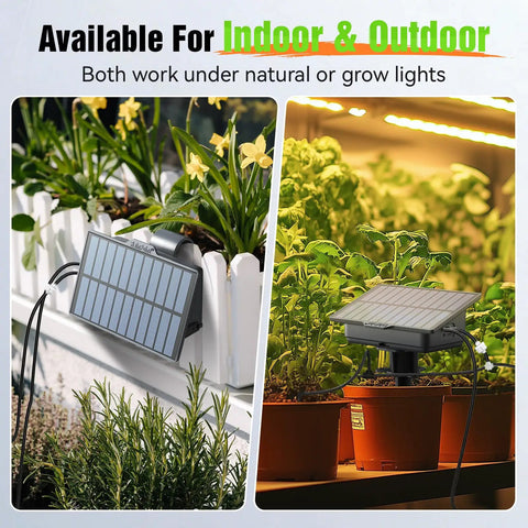 No-Fuss Solar Drip Irrigation System For Indoor And Outdoor Gardens in use with plants on window box and grow tent