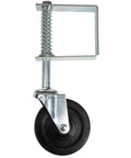4 Inch Hard Rubber Gate Wheel With 360 Degree Swivel And Spring Loaded Mount For Wooden Gates, includes mounting plate
