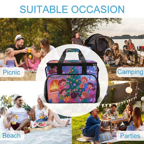 Insulated Picnic Backpack Cooler With 30L Capacity in various outdoor settings for picnics, camping, beach, and parties.