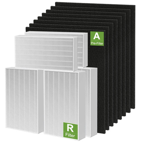 Six Pack HPA300 Compatible HEPA Filters For Air Purifier Series Replacement HRF-R3 And HRF-AP1 Pre Filters showing HEPA R and Pre Filter A