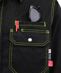Heavy Duty Flame Resistant Work Shirt For Men Features Slick Brushed Cotton Cut With Snap Down Collar And Stain Repellent Finish pocket detail