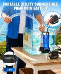 Heavy Hitter Cordless Submersible Utility Pump With 1Hp Brushless Motor Shifts 2113Gph Swiftly Battery Powered Transfer Pump in clear water tank