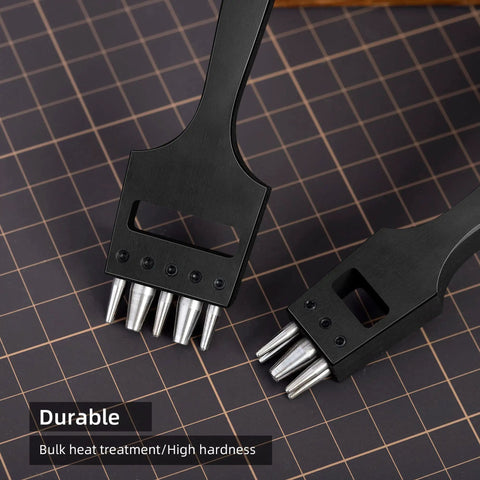 Brogue Style Leather Hole Punches 5 Hole Puncher for DIY Leatherwork, metal perforating tool on grid background