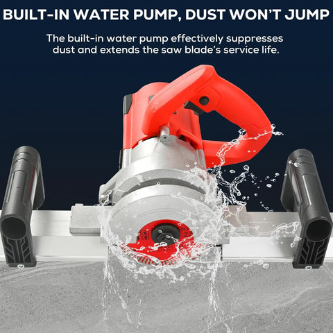 Heavy Duty 43 Degree Electric Tile Edge Cutter With Auto Water Spray For Flawless Ceramic And Porcelain Chamfers That Cut Through Hard Tiles Like Cold Butter with built-in water pump in action.