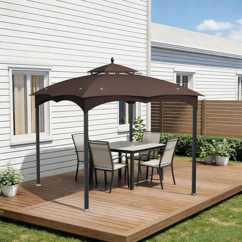 10x12 Foot Canopy Replacement Top For Outdoor Gazebo Two Tiered Waterproof Roof With Eight Drainage Holes Brown Outdoor BBQ Patio Cover