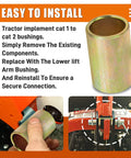 Lower lift arm bushing, 5-pack, gold metal cylinder for tractor hitch, front view