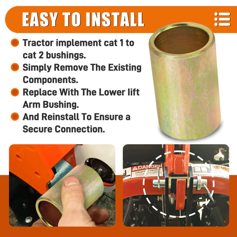 Lower lift arm bushing, 5-pack, gold metal cylinder for tractor hitch, front view