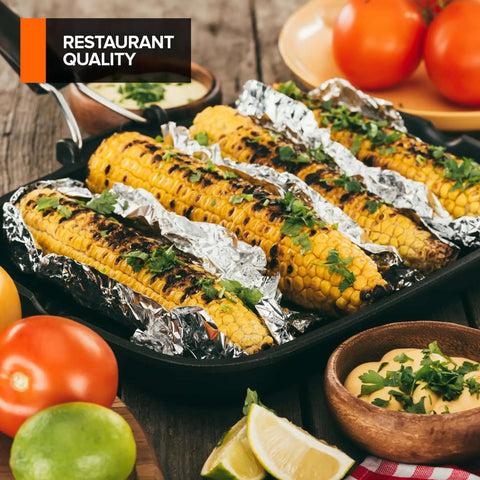 Grilled corn wrapped in Pre Cut 12 Inch Heavy Duty Aluminum Foil Wraps 200 Count Pop Up Sheets for food service and deli use.