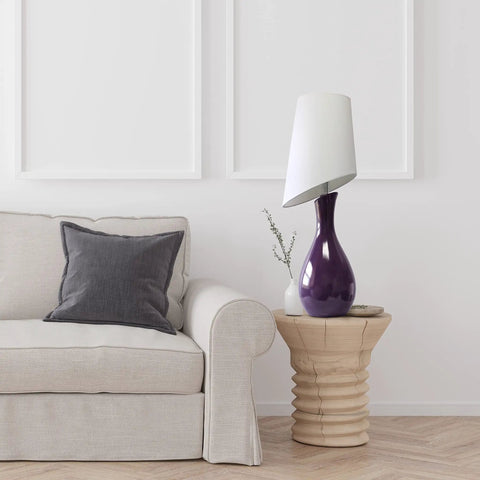 Curved Eggplant Purple Ceramic Table Lamp With Asymmetrical White Shade Tall 29 Inch Accent Light For Living Room Adds Deep Color And Modern Vibe Uses Three Way Bulb