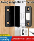 Ultra Slim L Shaped Cabinet Magnetic Catch Heavy Duty Adhesive Door Latch For Tight Corners And Slick Sliding Panels Easy Install For Closets Wardrobes And Drawers Black