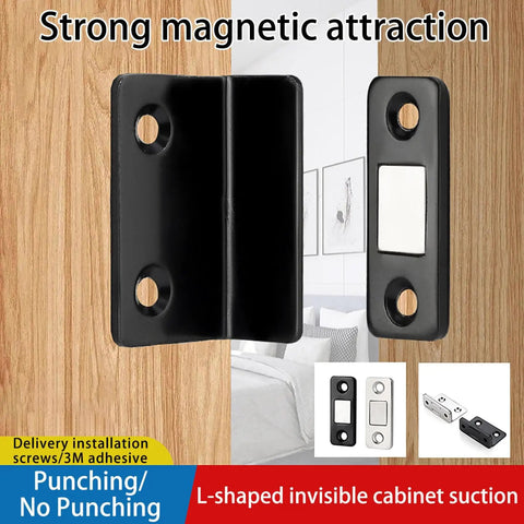 Ultra Slim L Shaped Cabinet Magnetic Catch Heavy Duty Adhesive Door Latch For Tight Corners And Slick Sliding Panels Easy Install For Closets Wardrobes And Drawers Black