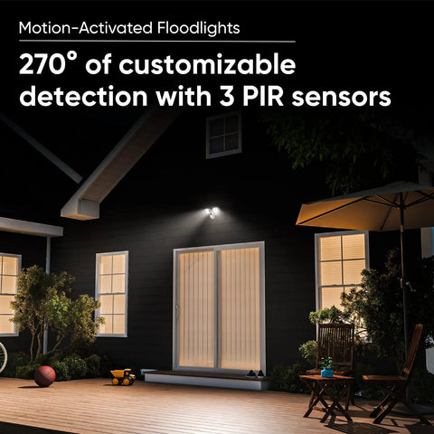 Smart Floodlight Security Camera With 2600 Lumens, 1080P HD, Outdoor IP65 Weatherproof illuminating house exterior with 270° detection.