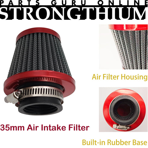 35mm Pod Style Air Intake Filter For ATVs Dirt Bikes Go Karts Pit Bikes And Mini Bikes Fits 49cc To 125cc Tao Tao Coolster Kazuma Roketa Sunl Apollo Baja SSR X Pro PZ19 PZ20 Carburetor Compatible Red Beefs Up Your Ride.
