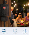 Outdoor String Light Dimmer With Remote Control Weatherproof Plug In Dimmer Switch used during a family dinner outside.
