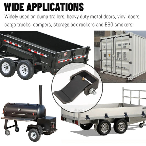 Heavy Duty Trailer Hinges Four Pack With Grease Zerk Fittings Strap Style Short Leaf Gate Hinges For Dump Trucks And Trailers Built Tough From Pig Iron For Easy Fit And Longevity Welding Or Bolt On Install No Grinding Needed on dump trailer, container door, and BBQ smoker
