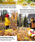 Unbreakable Nylon Leaf Rake With 16.5 Inch Wide Head And 45 Inch Long Handle Lightweight Yard Tool in use by kids and adults in a park setting.