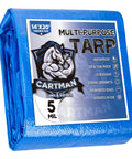 Finished Size 14x20 Feet Multipurpose Poly Tarp Cover 5 Mil Blue Heavy Duty Weatherproof Tarp packaging with features listed