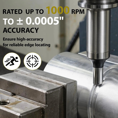 Precision Edge Finder For Metalworking Single End Design Ultra Accurate Pro Grade Edge Detection To Five Ten Thousandths Of An Inch on steel workpiece