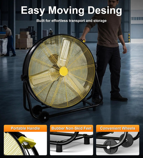 Beast Mode Ready 30 Inch Industrial Drum Fan Delivers 14000 CFM High Velocity Cooling With A 550W Heavy Duty Motor 360 Degree Tilt