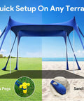 10x10 Ft Beach Tent Sun Shelter UPF50 Plus with 8 Sandbags and 4 Aluminum Poles in grass and sand setup