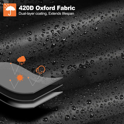 Close-up of black 420D Oxford fabric with rain droplets, highlighting the waterproof feature of 9Ft Cantilever Umbrella Cover.
