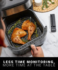 Wireless Smart Meat Thermometer in air fryer with chicken, dual sensors, 165 ft Bluetooth, dishwasher safe, no wires, no fuss