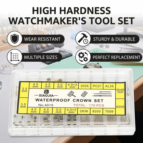 Stainless Steel Watch Stem Extender And Crowns Repair Kit With Box featuring high hardness tool set
