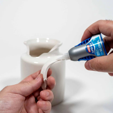 Applying Gel Control Super Glue For Quick Fixes Clear Instant Adhesive For Plastic Wood Metal Crafts And Repairs No Drip Formula 0.14 Fl Oz Bottle 6 Pack Fast Drying For Quick Strong Bonds On Plastic Wood Metal And More to broken ceramic