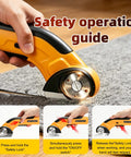 Upgraded Cordless Electric Box Cutter With Self Sharpening Blades And Safe Lock for easy cutting cardboard, leather, plastic in use.