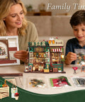 Family building DIY Mini Beer Shop House Kit For Adults 3D Wooden Puzzle Tiny Home with Furnished Interior, on table.