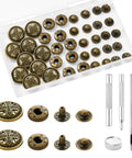 Brass Snap Button Kit 17Mm Snaps Set Of 10 With Leather Fasteners And 4 Setter Tools for clothes and DIY projects displayed
