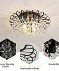 Dope Black Crystal Floral Chandelier 4 Light Fixture Dimmable Flush Mount Ceiling Light With Raindrop Crystals displayed