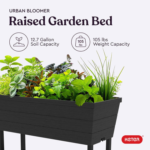 Urban Bloomer 12.7 Gallon Raised Garden Bed Planter With Self Watering Gauge And Drainage Plug For Outdoor Herb Gardens In Dark Grey