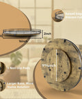 Slick Sixteen Inch Round Wooden Lazy Susan Turntable Organizer with dimensions, showcasing raised edges and non-slip pads.