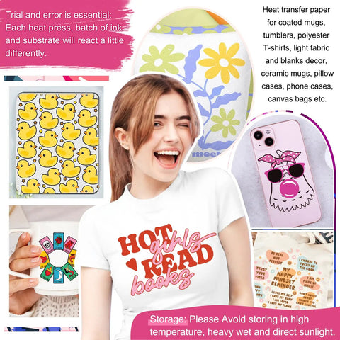 Collage with sublimation transfers on various items, Sublimation Paper 8.3 x 11.7 Inches, 100 Sheets, 120gsm shown.