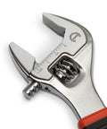 Close-up of 12 inch adjustable wrench with Quick Fit Jaw for rapid fitment and solid grip off corner loading prevents fastener rounding