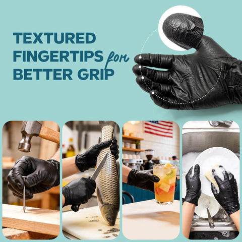 Black Nitrile Gloves 6 Mil Heavy Duty Disposable For Food Prep And Tattooing Latex Free Powder Free Textured Fingertips 100 Count Medium