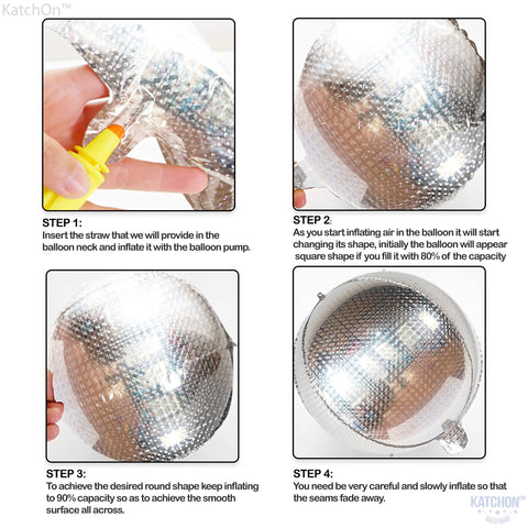 Inflating 22 Inch Large Silver Disco Ball Foil Balloons Pack Of 6, Metallic Mylar Round Mirrors For Graduation Decorations 2026