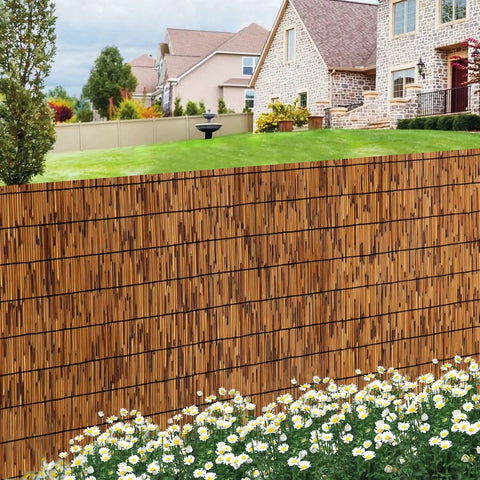Natural Reed Fence Panel 6 Ft By Sixteen Point Four Ft Bamboo Privacy Screen for outdoor garden with brown 70% blackout